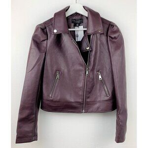 NWT LAUNDRY Faux Leather Biker Jacket In Dark brown Size XS
